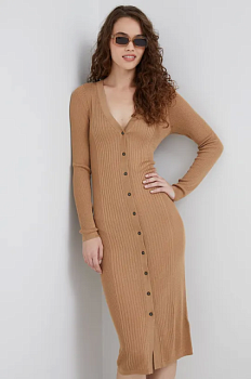 foto сукня з домішкою шовку tommy hilfiger колір коричневий midi облягаюча
