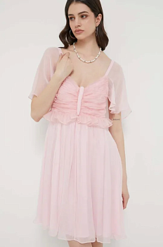 foto сукня з домішкою шовку blugirl blumarine колір рожевий mini розкльошена