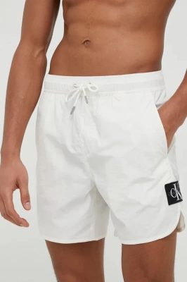 Podrobnoe foto купальні шорти calvin klein jeans чоловічі колір білий з принтом