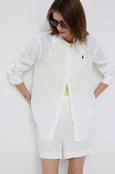 foto сорочка з льону polo ralph lauren колір білий regular класичний комір