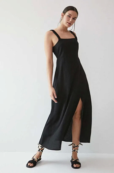 foto сукня з домішкою льону medicine колір чорний maxi розкльошена