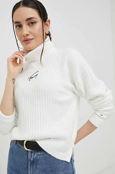 foto светр tommy jeans жіночий колір білий гольф