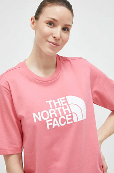 foto бавовняна футболка the north face колір рожевий