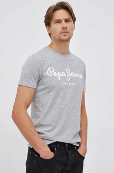 foto футболка pepe jeans original stretch колір сірий з принтом