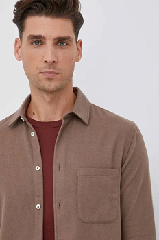 foto бавовняна сорочка samsoe samsoe чоловіча колір коричневий regular класичний комір