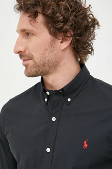 foto сорочка polo ralph lauren чоловіча колір чорний slim комір button-down