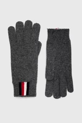 Podrobnoe foto вовняні рукавички tommy hilfiger чоловічі колір сірий