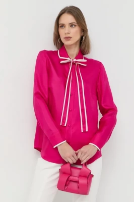 Podrobnoe foto шовкова сорочка red valentino жіноча колір рожевий regular класичний комір