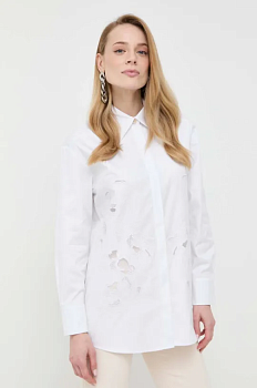 foto сорочка boss жіноча колір білий relaxed класичний комір