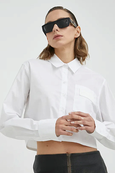 foto бавовняна сорочка remain жіноча колір білий relaxed класичний комір