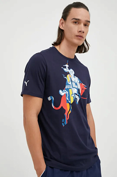foto бавовняна футболка puma колір синій з принтом