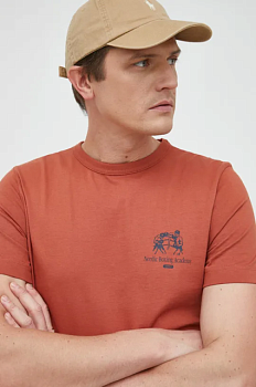 foto бавовняна футболка selected homme колір коричневий з принтом