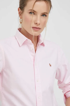 foto бавовняна сорочка polo ralph lauren жіноча колір рожевий regular класичний комір