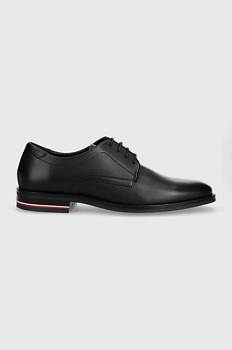 foto шкіряні туфлі tommy hilfiger corporate hilfiger leather shoe чоловічі колір чорний fm0fm04433