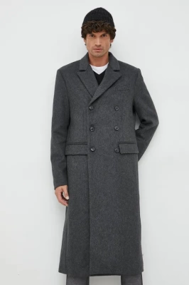 Podrobnoe foto вовняне пальто trussardi колір сірий перехідний двобортний