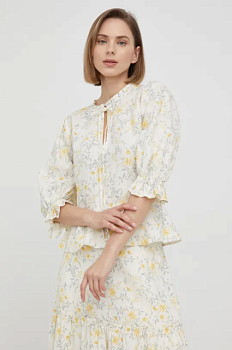 foto льняна блузка polo ralph lauren жіноча колір жовтий принт квіти