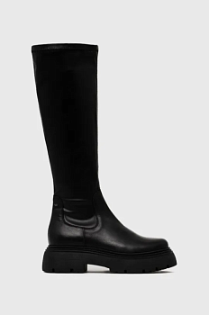 foto шкіряні чоботи wojas жіночі колір чорний на платформі