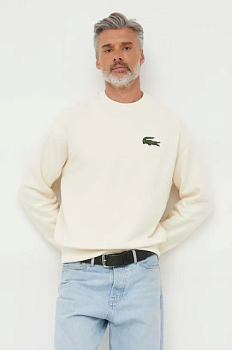 foto бавовняна кофта lacoste чоловіча колір бежевий з аплікацією