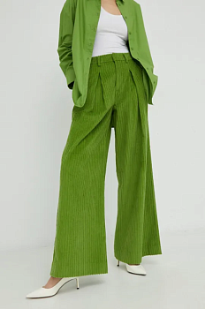 foto вельветові штани gestuz megan жіночі колір зелений широкі висока посадка