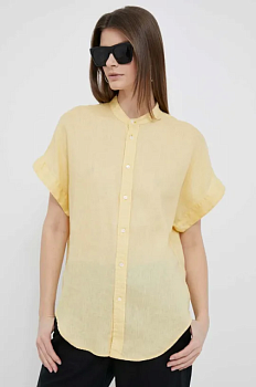 foto сорочка з льону polo ralph lauren колір жовтий relaxed зі стійкою