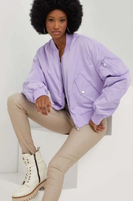 Podrobnoe foto куртка-бомбер answear lab жіночий колір фіолетовий перехідна