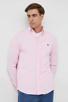 foto бавовняна сорочка polo ralph lauren чоловіча колір рожевий regular комір button-down