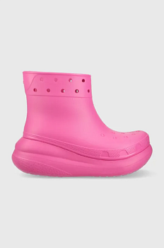 foto гумові чоботи crocs classic crush rain boot жіночі колір рожевий 207946