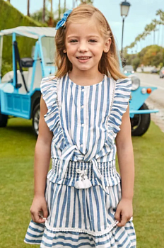foto дитяча бавовняна блузка mayoral колір синій візерунок