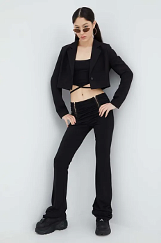 foto штани sixth june жіночі колір чорний кльош середня посадка