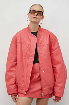 foto шкіряна куртка remain жіноча колір рожевий перехідна oversize