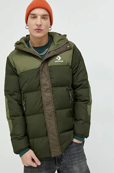 foto пухова куртка converse чоловіча колір зелений зимова