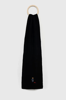 foto шарф з домішкою вовни polo ralph lauren колір чорний з аплікацією