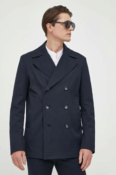 foto пальто boss чоловічий колір синій перехідний двобортний