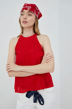 foto бавовняна блузка superdry колір червоний