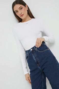 foto лонгслів tommy jeans жіночий колір білий