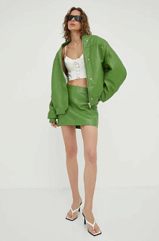 foto шкіряна куртка remain жіноча колір зелений перехідна