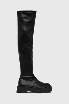 foto шкіряні чоботи steve madden жіночі колір чорний на плоскому ходу