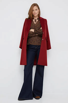 foto вовняне пальто pepe jeans колір червоний перехідне
