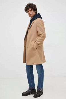 foto вовняне пальто calvin klein колір коричневий перехідний