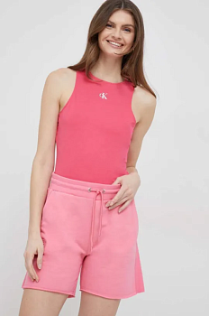 foto шорти blauer жіночі колір рожевий однотонні висока посадка