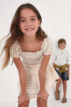 foto дитяча бавовняна блузка mayoral колір бежевий візерунок
