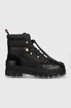 foto черевики tommy hilfiger laced outdoor boot жіночі колір чорний на платформі злегка утеплена