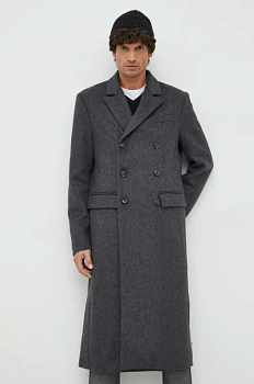 foto вовняне пальто trussardi колір сірий перехідний двобортний
