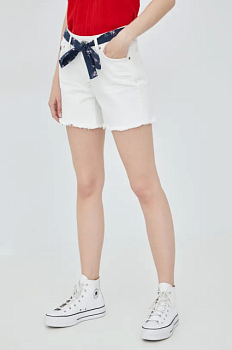 foto джинсові шорти superdry жіночі колір білий однотонні середня посадка