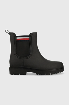 foto гумові чоботи tommy hilfiger rain boot ankle elastic жіночі колір чорний