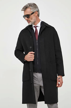 foto вовняне пальто calvin klein колір чорний перехідний oversize
