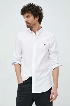 foto бавовняна сорочка ps paul smith чоловіча колір білий slim комір button-down