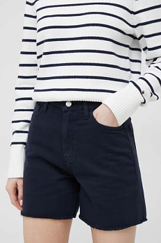 foto джинсові шорти tommy hilfiger жіночі колір синій однотонні висока посадка