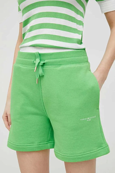 foto шорти tommy hilfiger жіночі колір зелений однотонні висока посадка