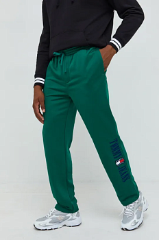 foto спортивні штани tommy jeans чоловічі колір зелений пряме